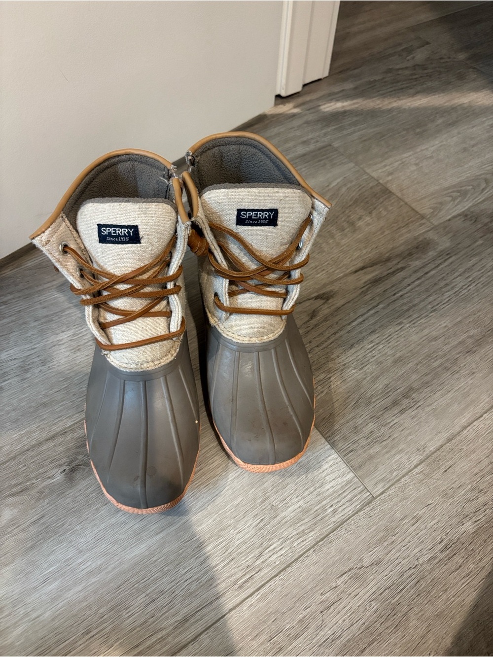 Sperry Waterproof Lace-Up Boots in Gray and Tan